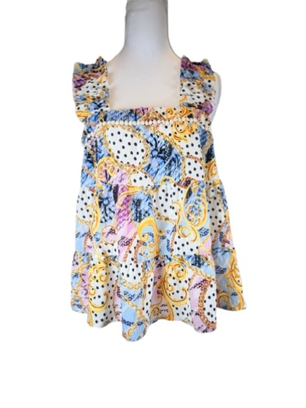 THML Boho Paisley Patchwork Top Ruffle Straps Polka Dot NWT Medium Cottagecore